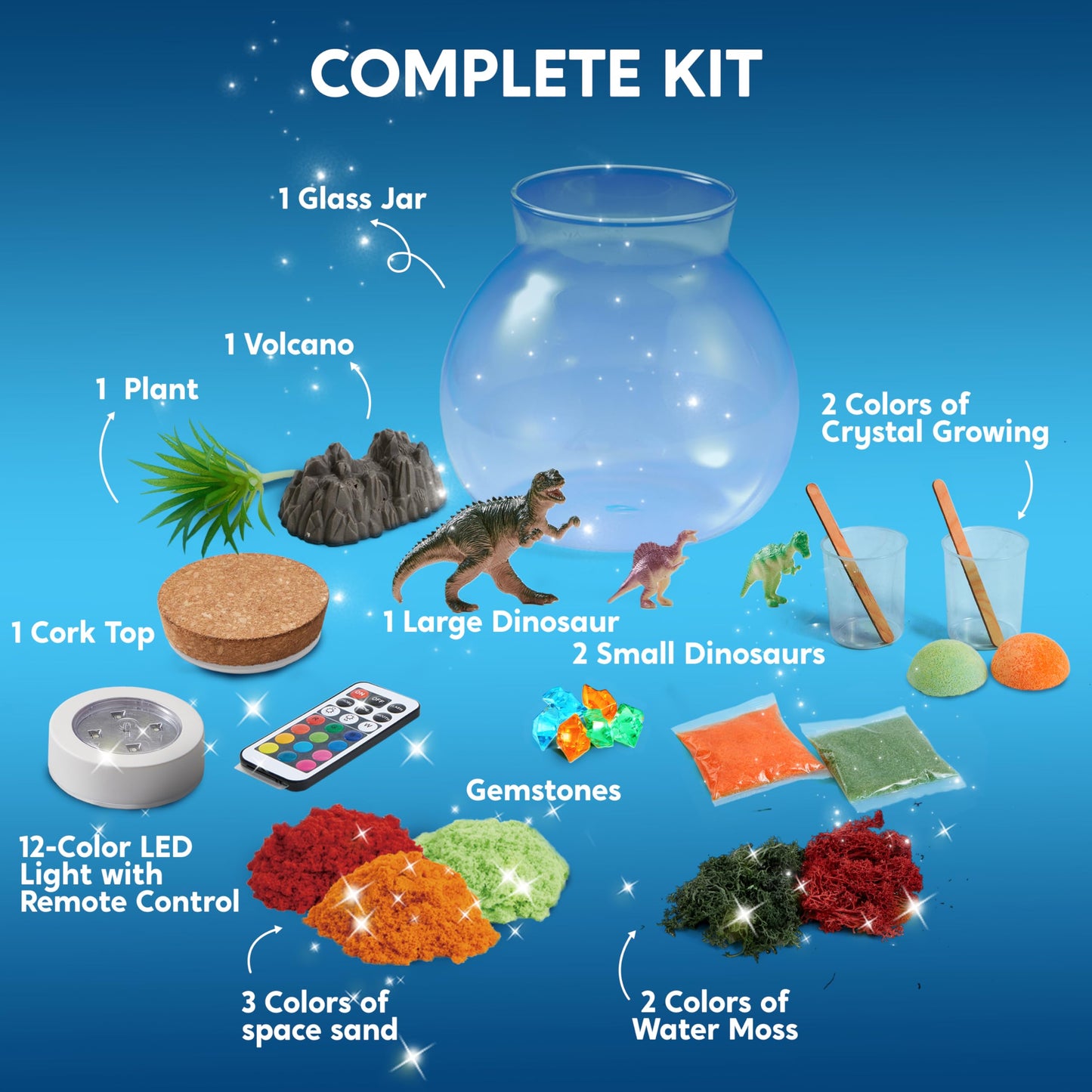 Klever Kits Dinosaur Crystal Terrarium Craft Kit for Kids - 16.3cm, LED Night Light, Model 60157, Perfect Birthday Gift