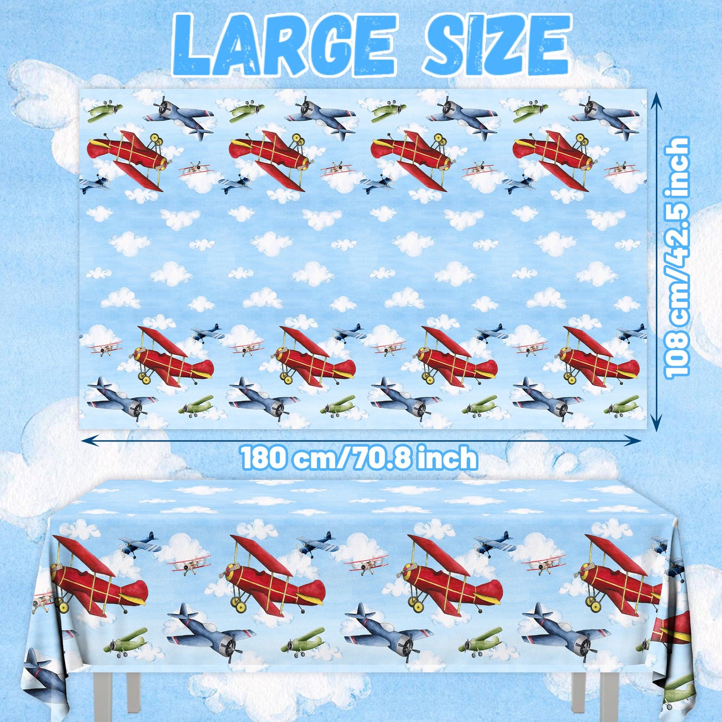 Grehumor 3Pcs Airplane Party Decorations Airplane Party Tablecloth Supplies Disposable Plastic Helicopter Blue Sky White Theme T