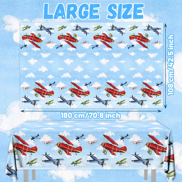 Grehumor 3Pcs Airplane Party Decorations Airplane Party Tablecloth Supplies Disposable Plastic Helicopter Blue Sky White Theme T