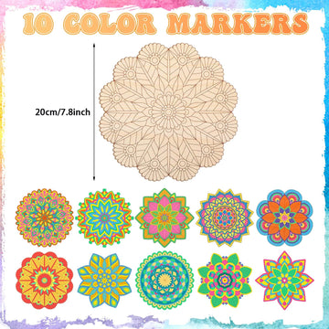 Vercraft 28 Pcs Wooden Mandala Painting Set 10 Mandala Unfinished Wood Cutouts with 18 Colored Pencil for Mandala Making Kit Man