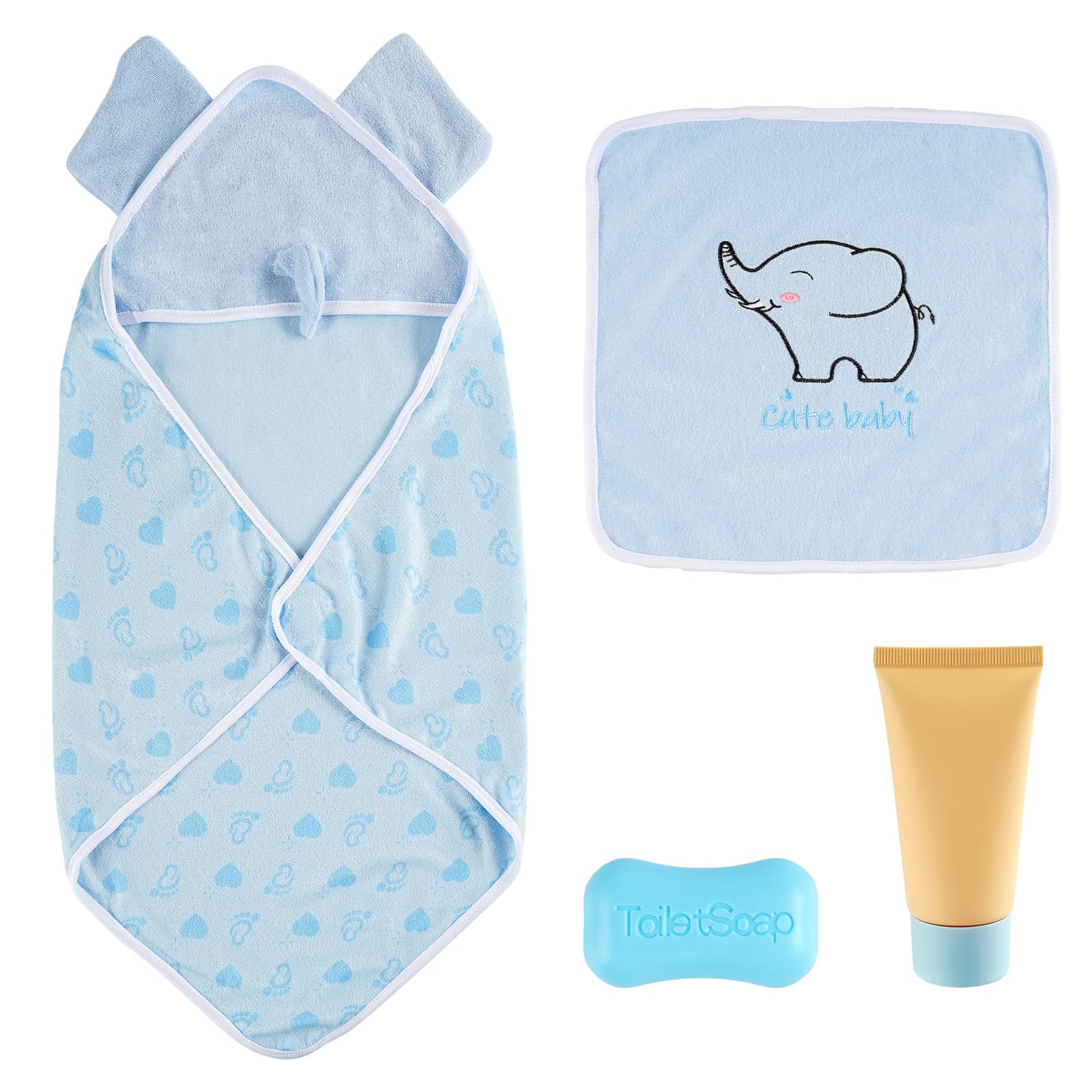 Babeside 17-24 Inch Reborn Doll Bath Essentials, Swaddle Blanket & Clothes Set In Blue, Happy Time Accessories