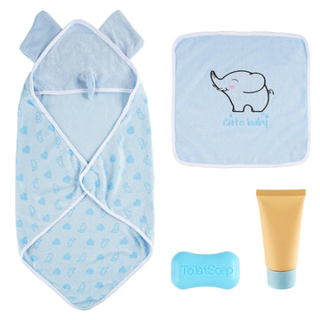 Babeside 17-24 Inch Reborn Doll Bath Essentials, Swaddle Blanket & Clothes Set In Blue, Happy Time Accessories