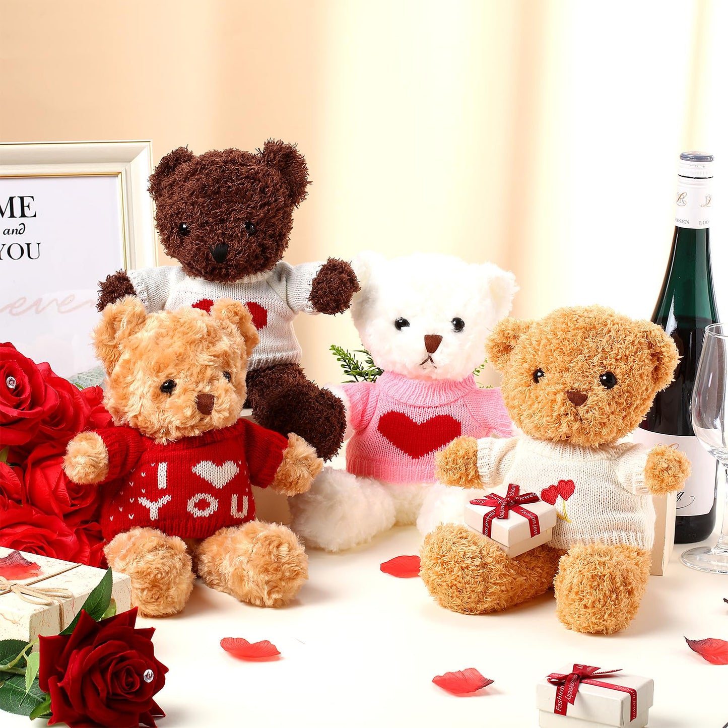 Glimin 4 Pcs Bear Stuffed Animals With 4 Doll Clothes 12 Inch Cute Plush Bear With Removable Clothes Sweater Hoodie Doll Accesso