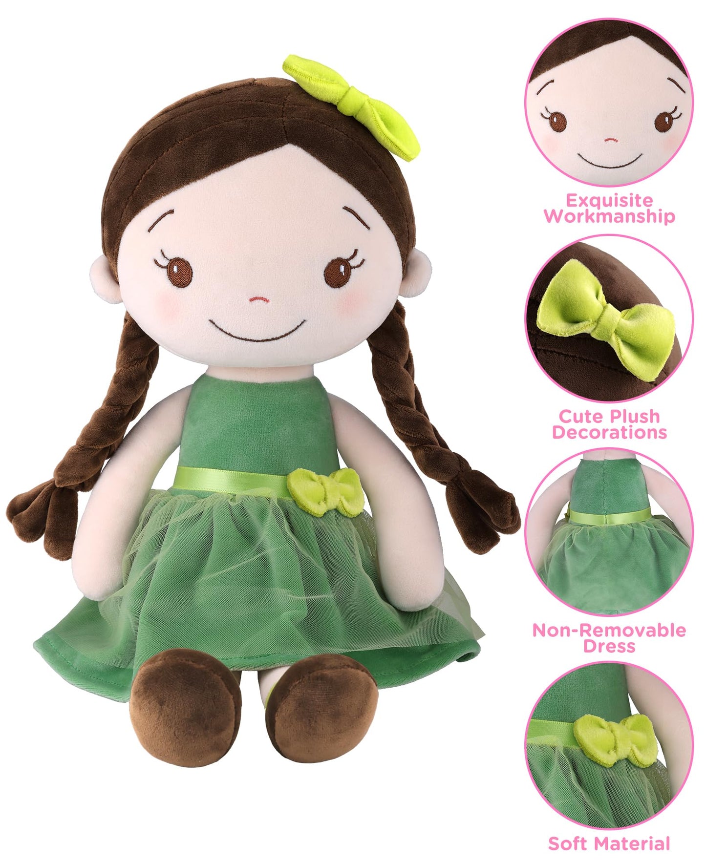 GAGAKU Soft Plush Baby Doll - 12" Cotton Forest Girl Rag Doll, Machine Washable, Perfect Gift for Toddlers & Infants