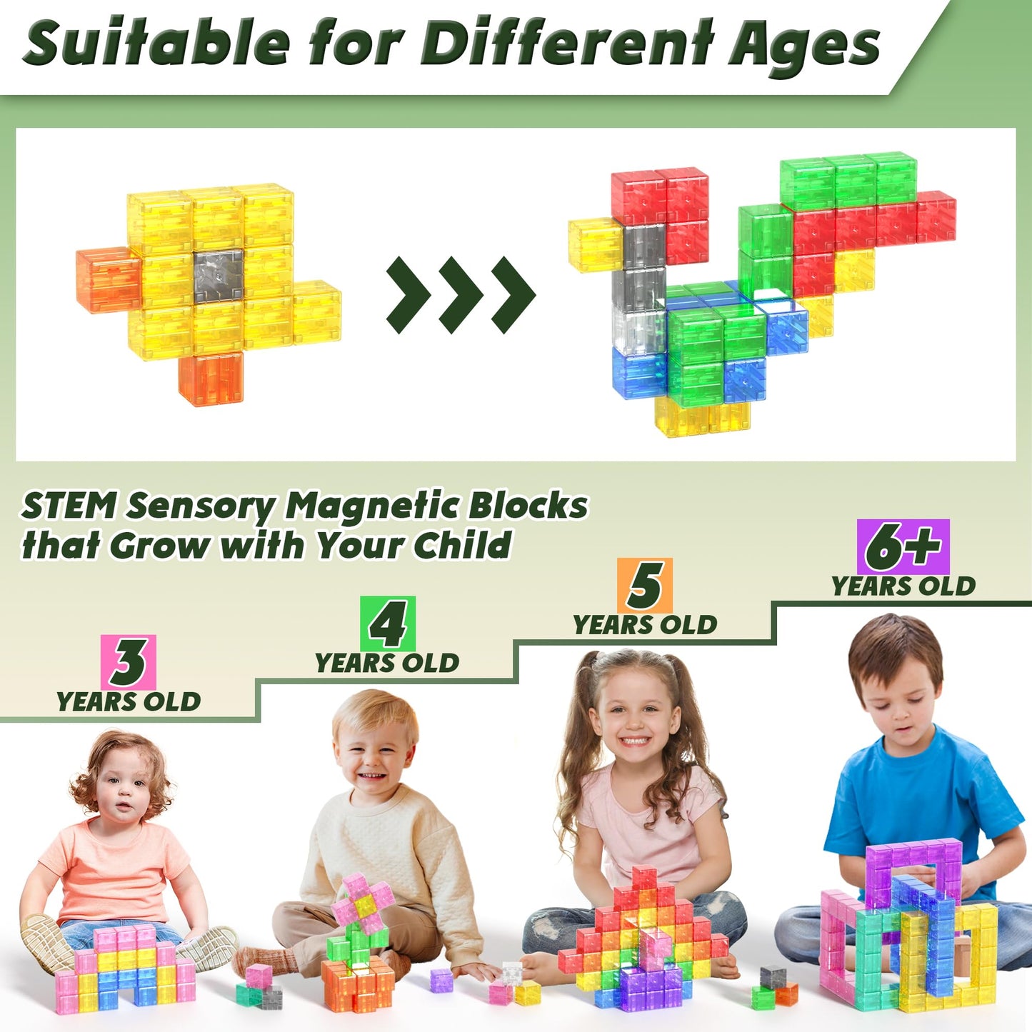Apluses 64Pcs Magnetic Blocks Building Toys - Transparent Rainbow Magnetic Cubes Set, Outdoor Sensory Autism Stem Toys Gifts For
