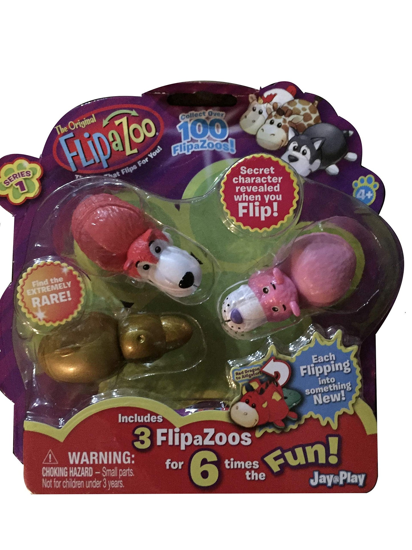 FlipaZoo Mini Assorted Figures Pack of 3, Approx. 2" x 1", Pink Rubber, Model CT197