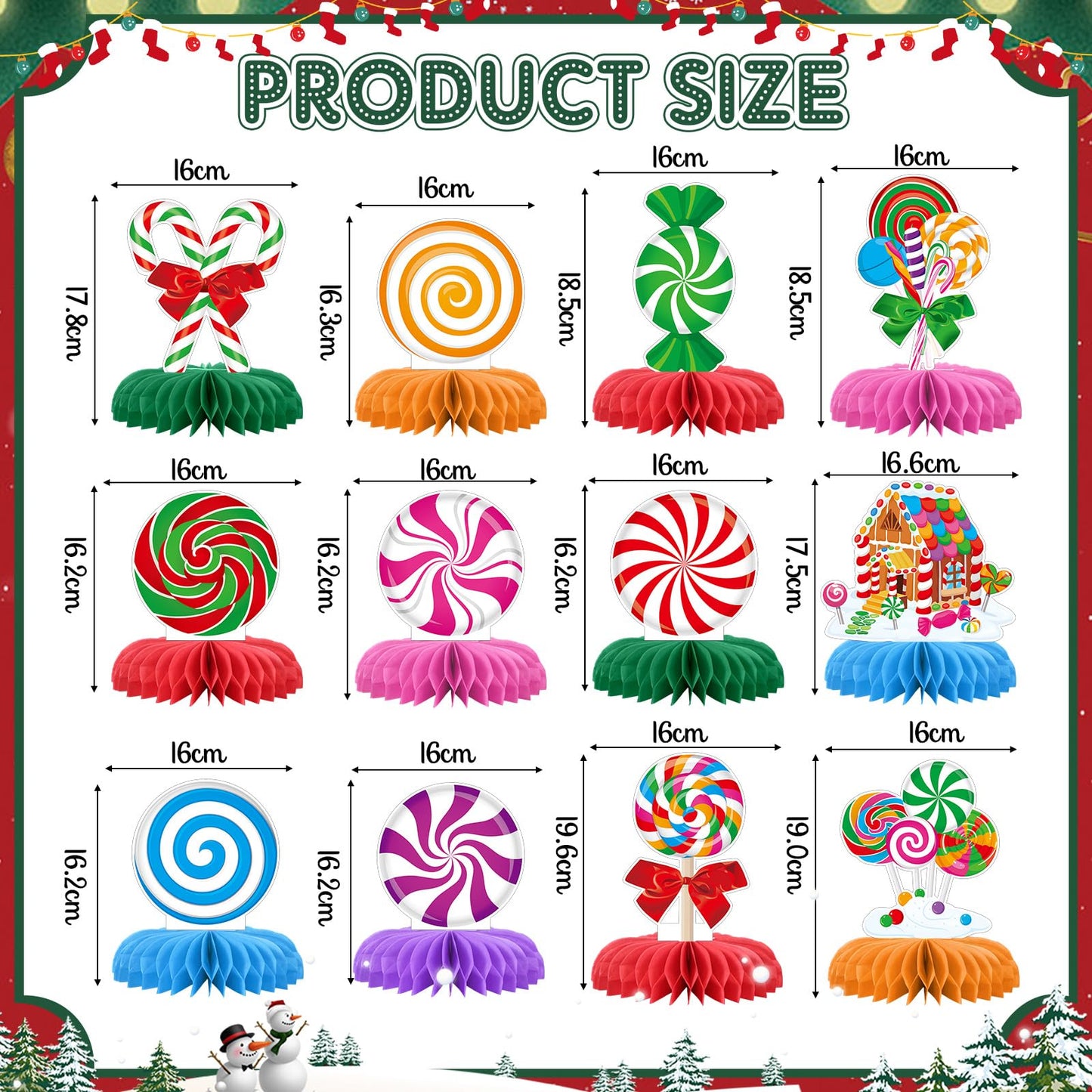 Chrisfall 12 Pack Christmas Candy Table Centerpieces, Honeycomb Holiday Party Decorations, Easy 3D Assembly, Table Toppers for X
