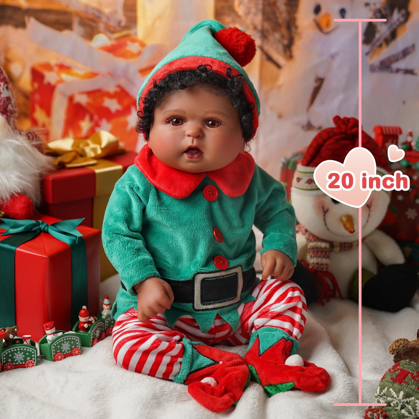 Babeside Christmas Outfit Lifelike Reborn Baby Dolls Black Girl - 20 Inch Soft Feeling Realistic Newborn Baby Dolls Real Life Baby Dolls With Gift Box For Kids Age 3+