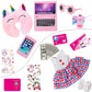 Zqdoll American 18 Inch Doll Clothes And Accessories - Doll Travel Suitcase Play Set Including Suitcase Doll Clothes, Shoes, Sunglasses, Camera, Unicorn Pillow, For 18 Inch Doll(No Doll)