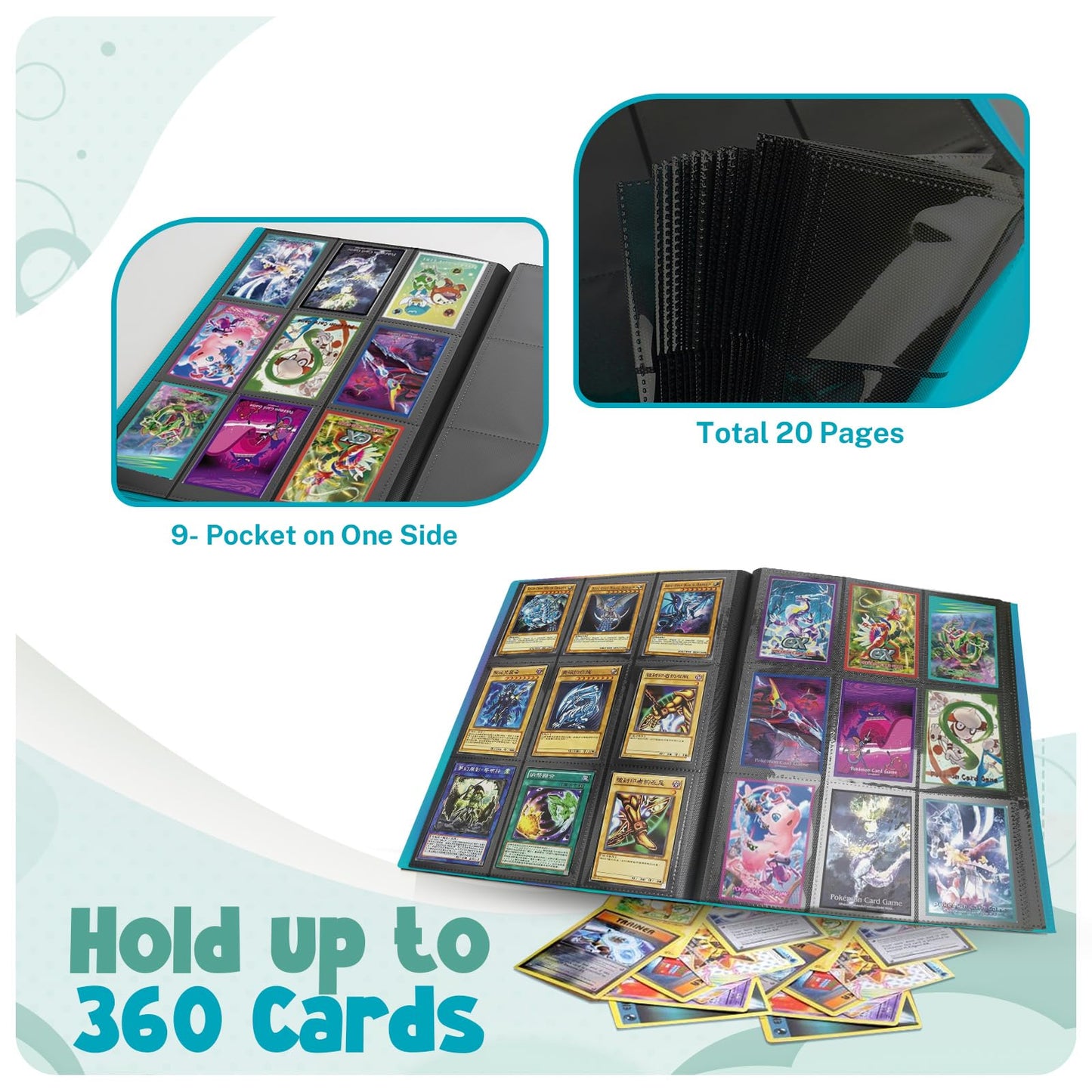 20 pocket card binder Card Binder 9 Pocket Trading Card Album Folder 20 Pages 360 Card Capacity Sports Card Binder enhanced Card Binders Compatible with MTG TCG Baseball