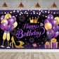 YinQin Backdrop - Happy Birthday Party Cloth 180x120 cm, Purple Gold Glitter, Photography Background for Women and Girls