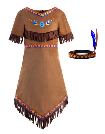 Relibeauty Girls Native American Costume Kids Dress Outfit, 9-11/150