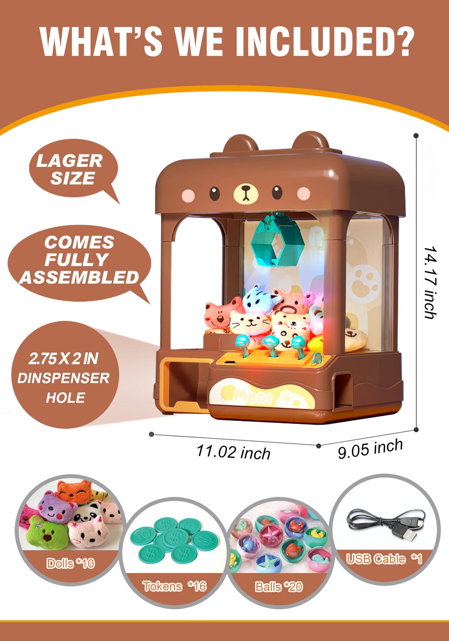 Cxjoigxi Large Claw Machine For Kids Adults With Prizes, Adjustable Sound & Light, 2 Power Modes, Mini Candy Crane Vending Machi