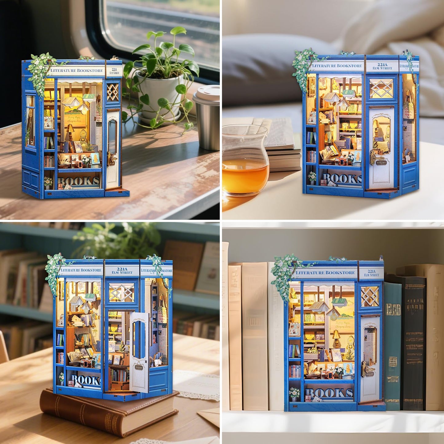 Fsolis Book Nook Kit - DIY Miniature Dollhouse Kit 3D Puzzles for mature-themed Tiny House Mini Booknook Craft Bookshelf Decor  186 Wooden Pieces  Gifts for Women Teenagers Book Lovers (Literature Bookstore)