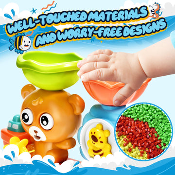 Baby Bath Toys For Kids Ages 1-3 Toddler Bath Toy Bear Bathtub Toys For Babies 12 Months Boys Girls Infant Water Tub Toys 1 2 3 Year Olds Preschool Learning Gift
