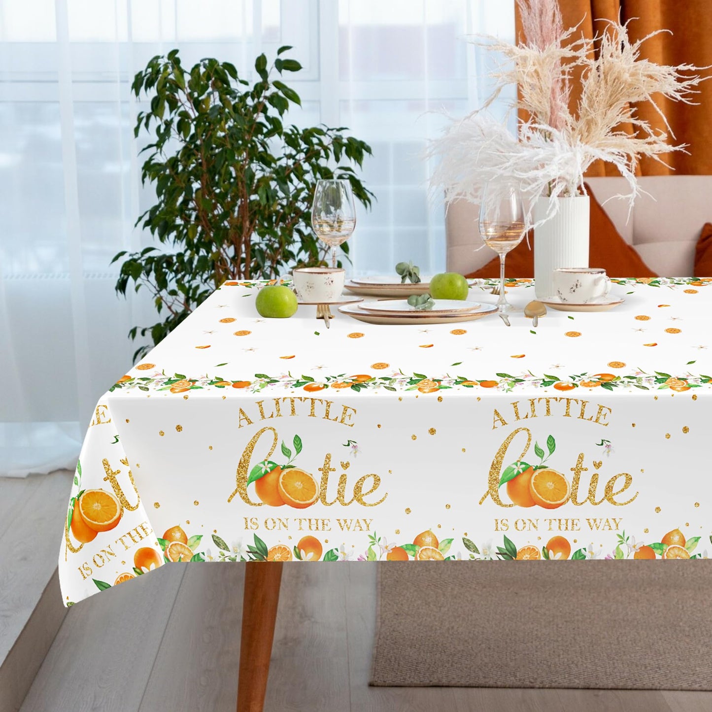 Lianxuia 3 Pcs Little Cutie Tablecloth, 54 * 108 Inch Orange Tablecloth, Fruit Plastic Tablecover For Boys And Girls Birthday Pa