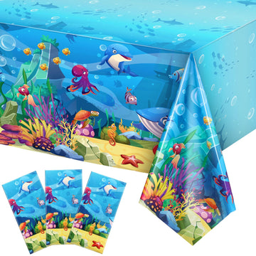 Tiamon 3 Pack Sea Party Tablecloth Ocean Animals Table Cover Underwater Creatures Ocean Sea Life Tablecloth for Kids Ocean Birth