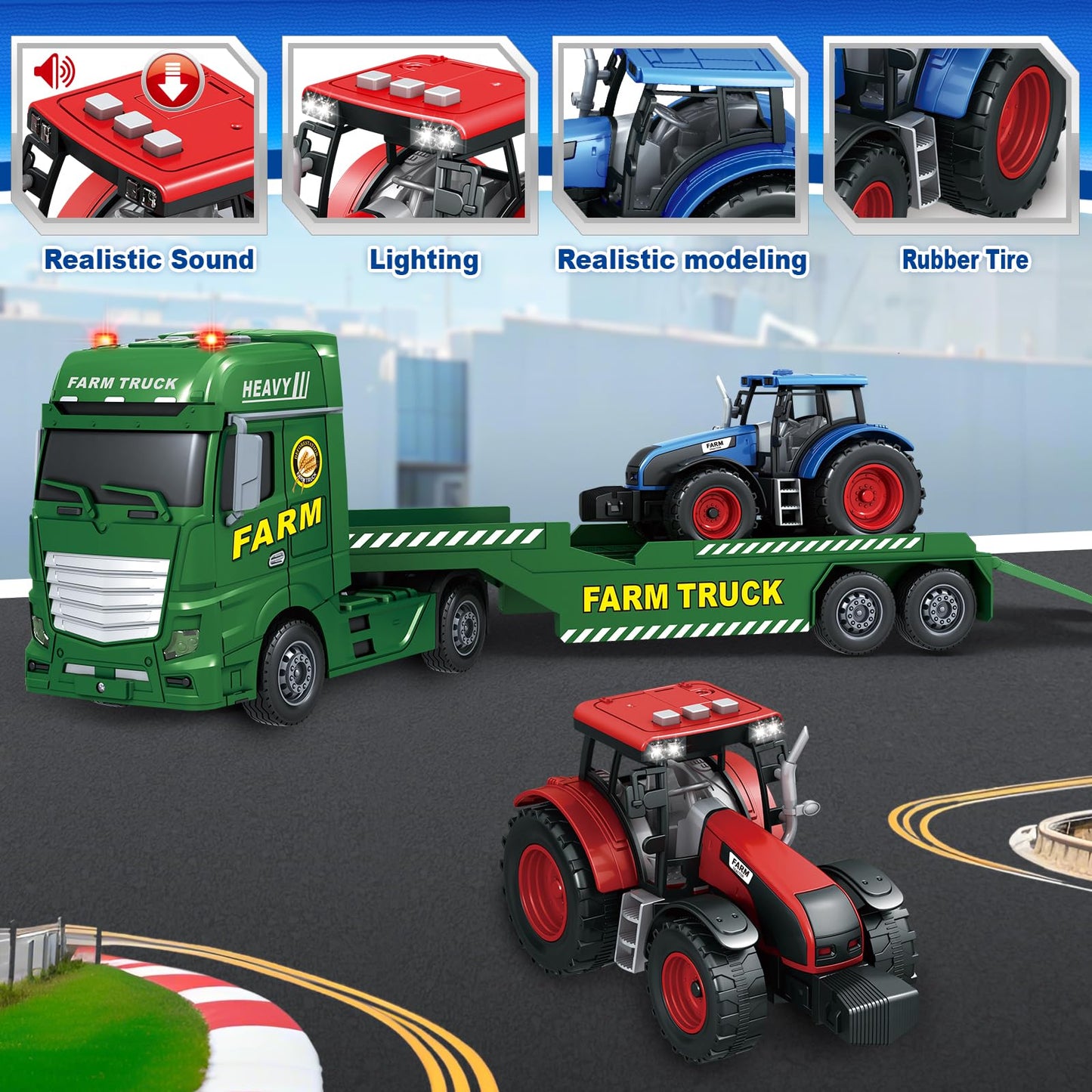 Springflower Toddler Boy Truck Toys, 25'' Large Farm Vehicles With Tractors, 3 In 1 Farm Truck Boy Toy, Christmas & Birthday Gif