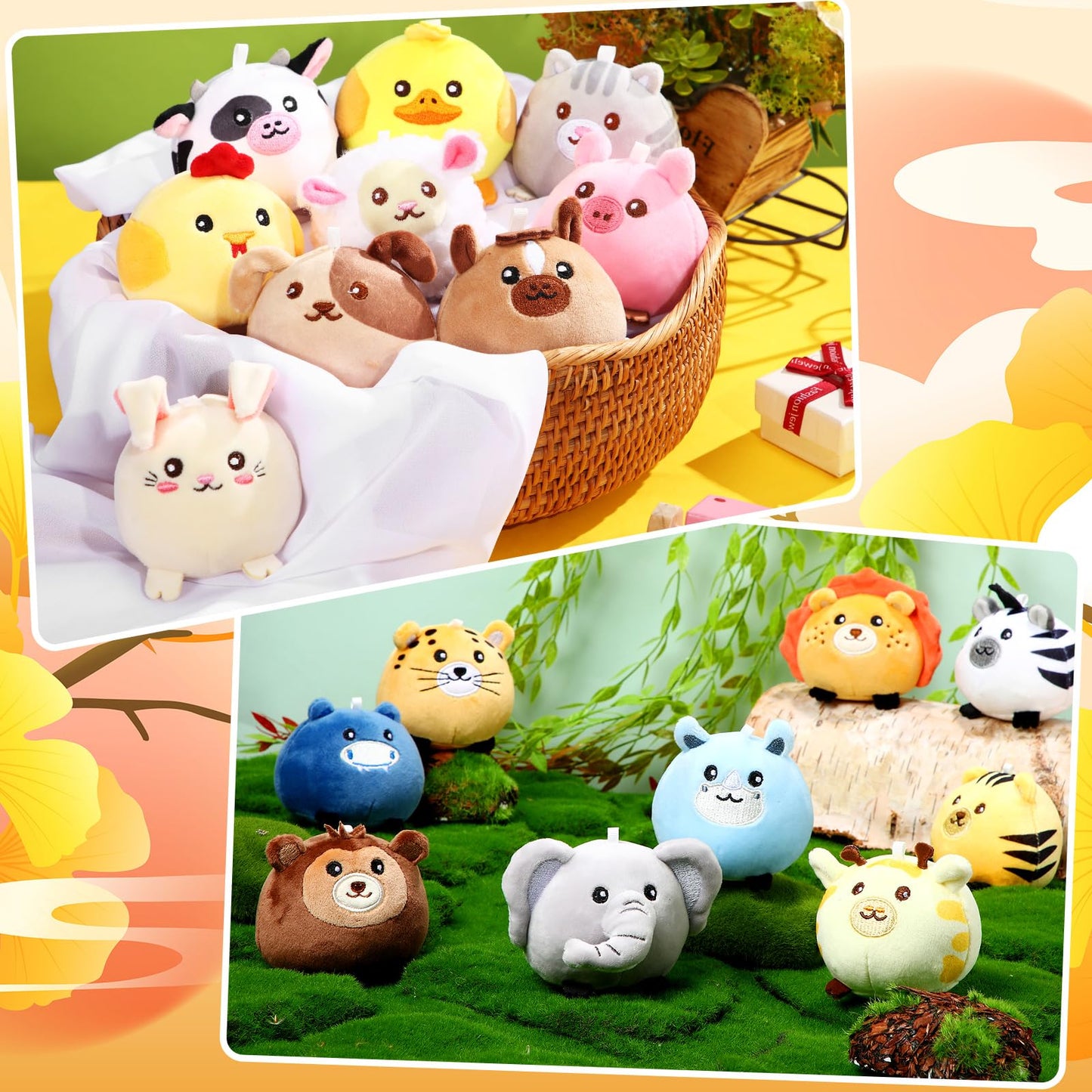 Halloscume 18 Pcs Mini Stuffed Animals Bulk 3.15 Inch Small Plush Forest Farm Jungle Animal Toys Keychains Set For Birthday Gift
