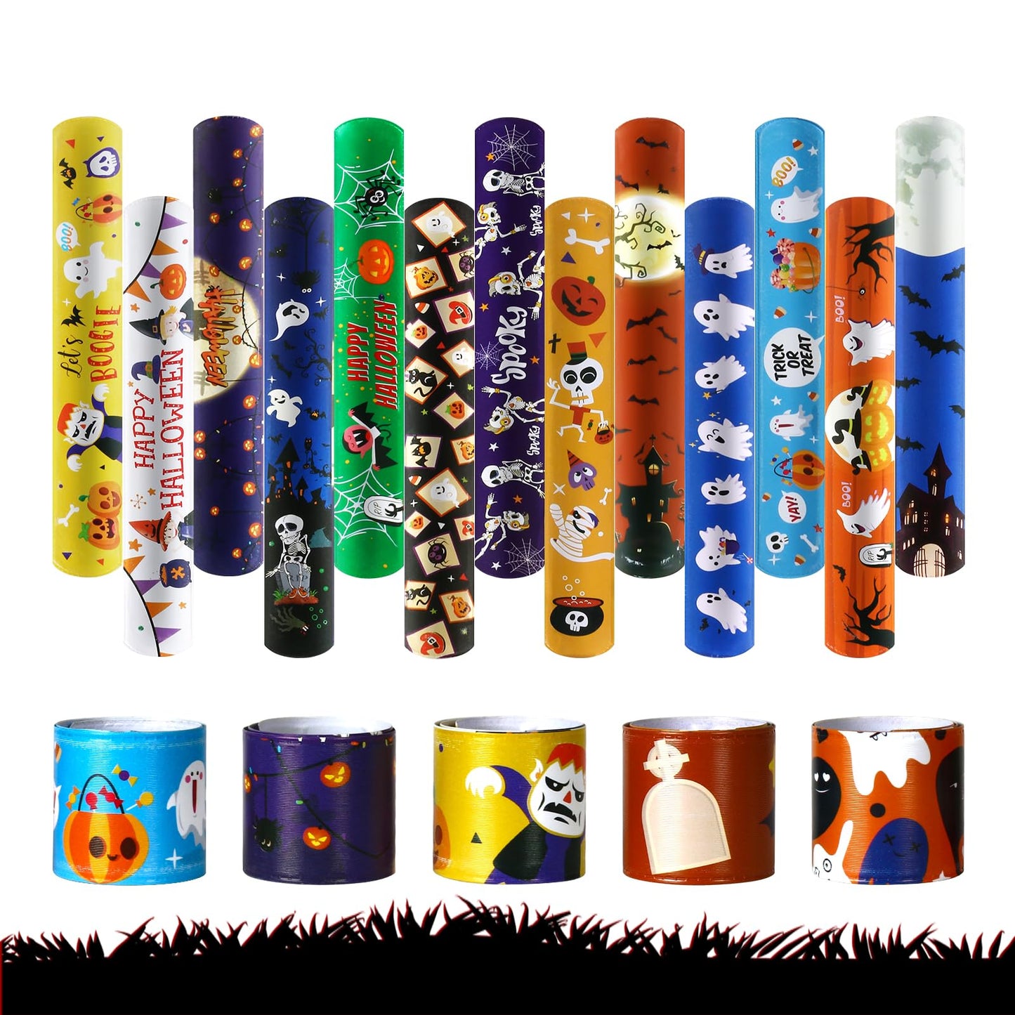 Halloween Slap Bracelet For Kids,48Pcs Halloween Party Favors, Halloween Decorations Gifts Bracelet Decorations Outdoor, Hallowe