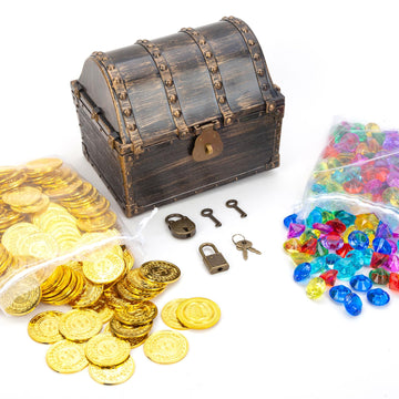 Aifans Treasure Chest For Kids Prizes,Plastic Treasure Chest With 288 Treasure Gold Coins And Gems,Jewels- Perfect For Pirate Th