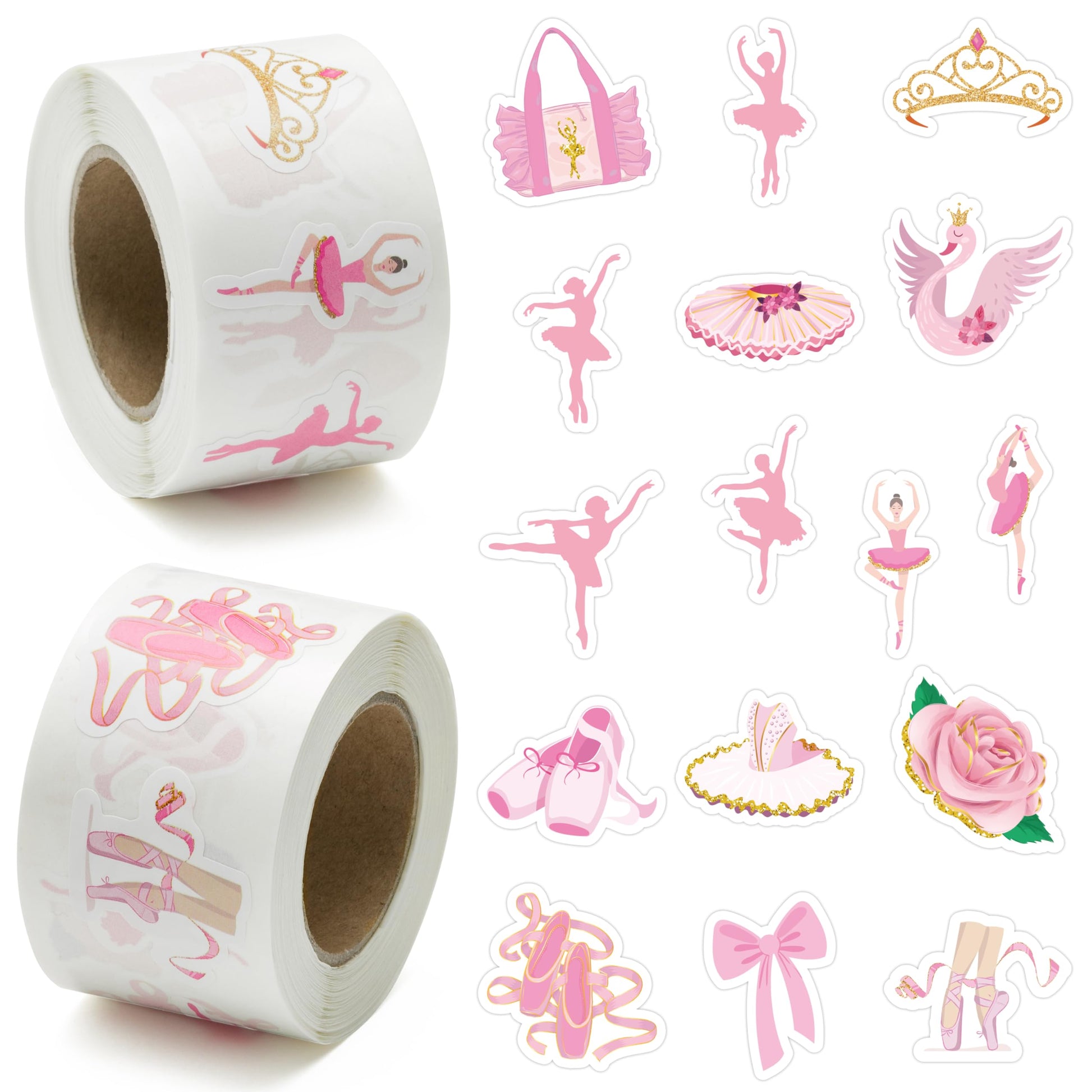 Beyumi 1000Pcs Ballet Dance Themed Stickers In 2 Rolls Pink Dacing Movements Ballerina Stickers Waterproof Vinyl Decals For Laptop Bottle Scrapbooking Envelopes Party Decor Gifts For Girls Kids Teens