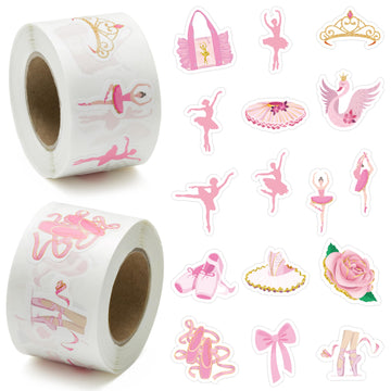 Beyumi 1000Pcs Ballet Dance Themed Stickers In 2 Rolls Pink Dacing Movements Ballerina Stickers Waterproof Vinyl Decals For Laptop Bottle Scrapbooking Envelopes Party Decor Gifts For Girls Kids Teens