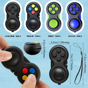 4 Pieces Fidget Game Controller Pad, Keychain Fidget For Adults Teens, Mini Handheld Cam Fidget Pad Cube Anxiety And Stress Relief Sensory Toy With 8 Fun Features And Lanyard (Assorted Colors)