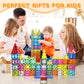 Paaxido Magnetic Tiles, 130PCS Magnetic Blocks Set with 2 Cars, 4D Diamond Magnet Building Blocks, STEM Preschool Educational Ma