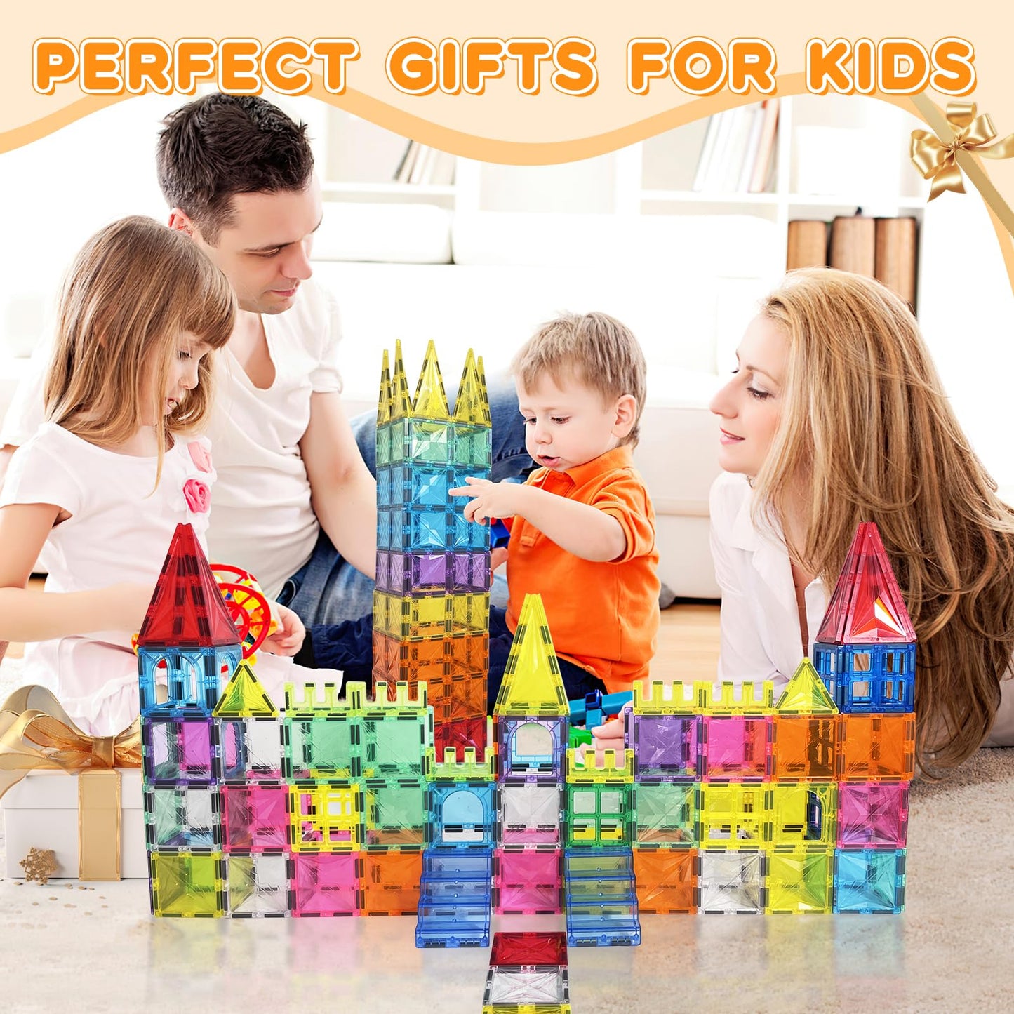 Paaxido Magnetic Tiles, 130PCS Magnetic Blocks Set with 2 Cars, 4D Diamond Magnet Building Blocks, STEM Preschool Educational Ma