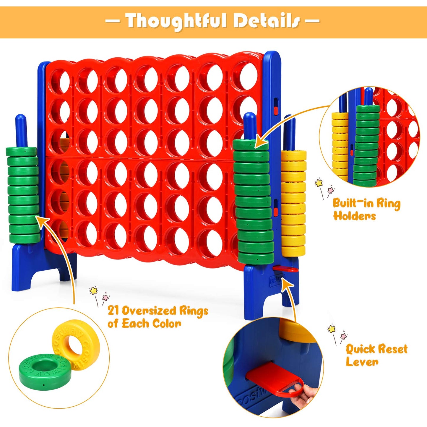 Arlime Giant 4 In A Row Connect Game, 47'' Jumbo 4-To-Score Toy Set W/Quick-Release Lever, Build-In Ring, Jumbo Sized For Kids &