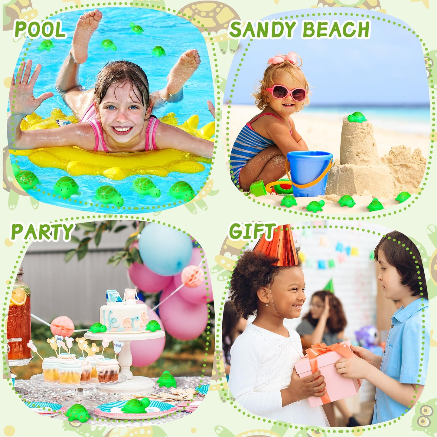 Roundfunny 60 Pcs Turtle Rubber Bath Toys Glow In The Dark For Beach Pool Shower Play Floating Mini Sea Animal Toys Squeezable S