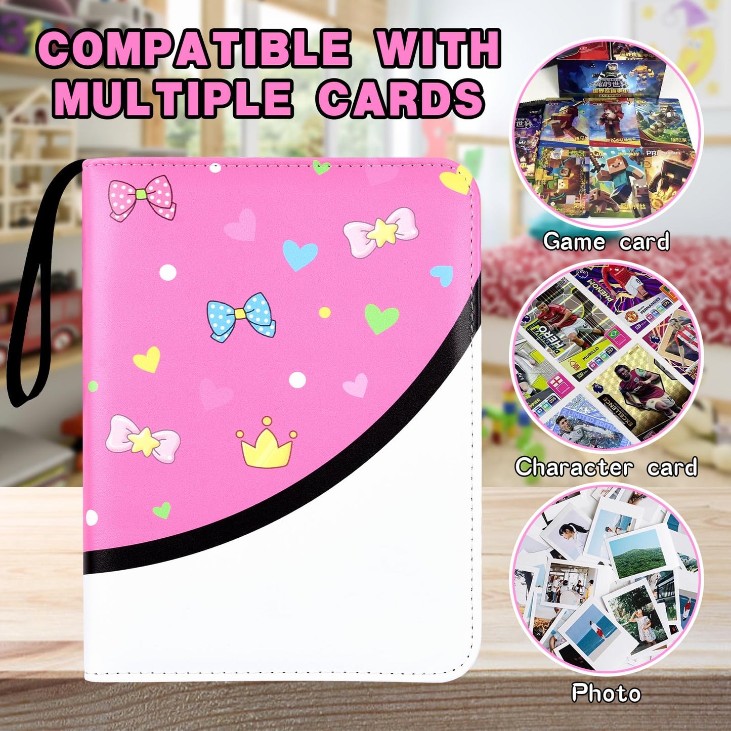 4 Pocket Trading Card Binder  Double Sided Card Album Holder  enhanced Zip Trading Card Binder with Stickers  Collector Playing Card Folder