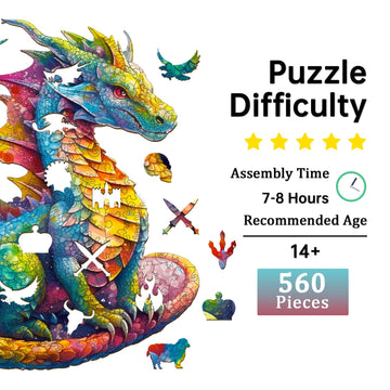 Jigfoxy Wooden Puzzles for mature-themeds  Dragon Wood Puzzles mature-themed  Unique Animal Shape Wooden Jigsaw Puzzles  Birthday Gifts for Puzzles Lovers (XL-21.7 * 18.6in-560pcs)