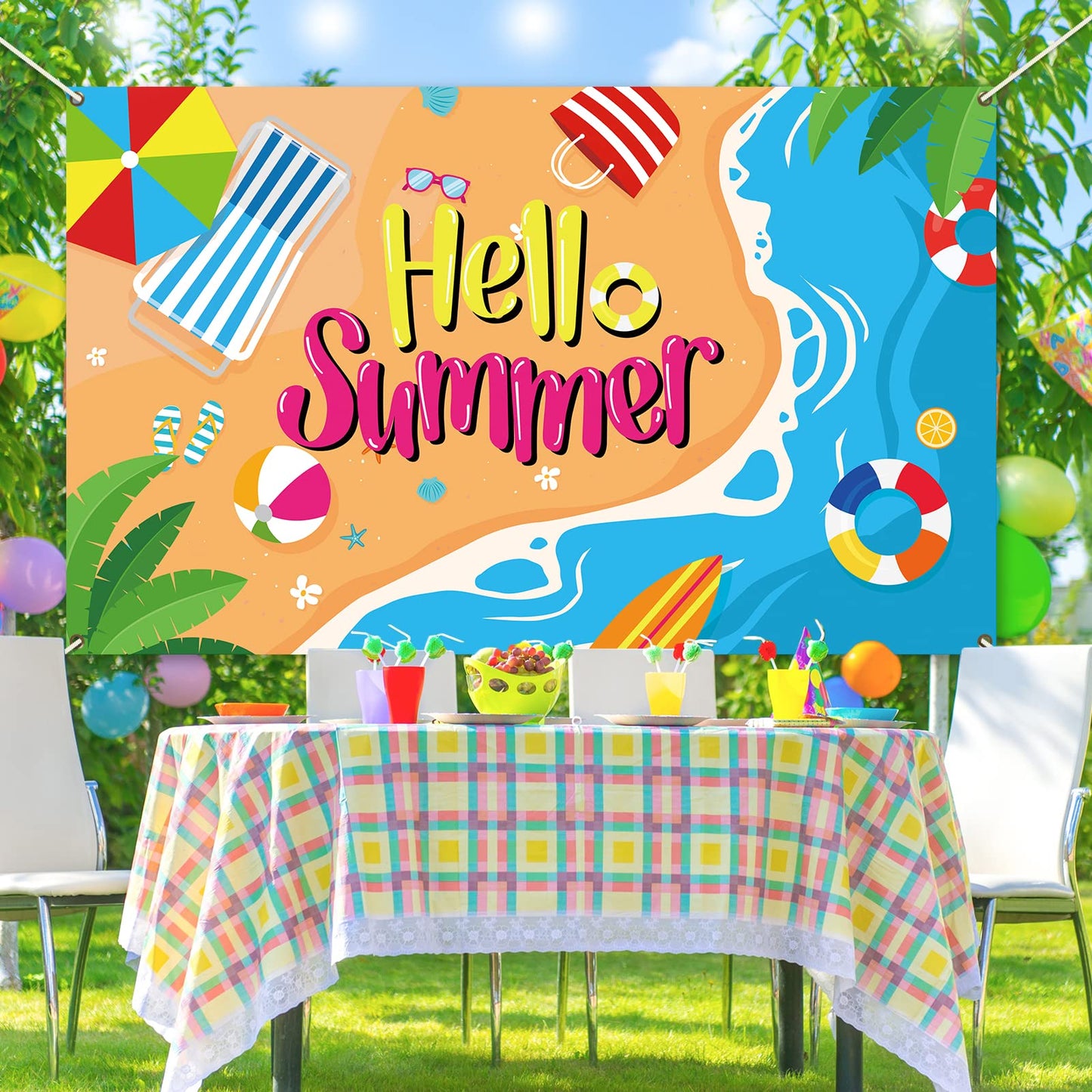 Beach Backdrop Decorations Hawaiian Pool Party Banner Pool Surfboard Background For Birthday Summer Themed Party Supplies Favors