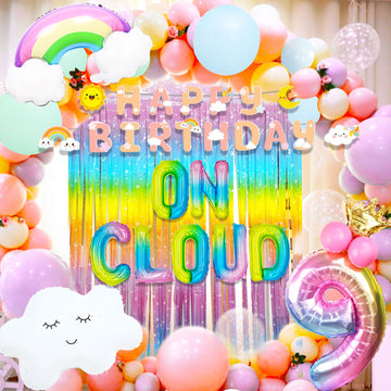 Laventy 57 Pcs Rainbow On Cloud 9 Balloons On Cloud 9 Birthday Decoration On Cloud 9 Cake Topper Nine Years Old Birthday Balloon On Cloud 9 Party Supplies Cloud Balloon