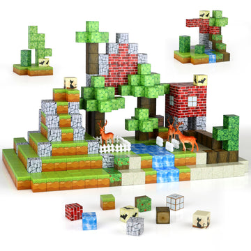 QCCX Magnetic Blocks 100PCS - STEM Building Toys for Kids Ages 3+, Sensory Montessori Educational Construction Cubes - Christmas