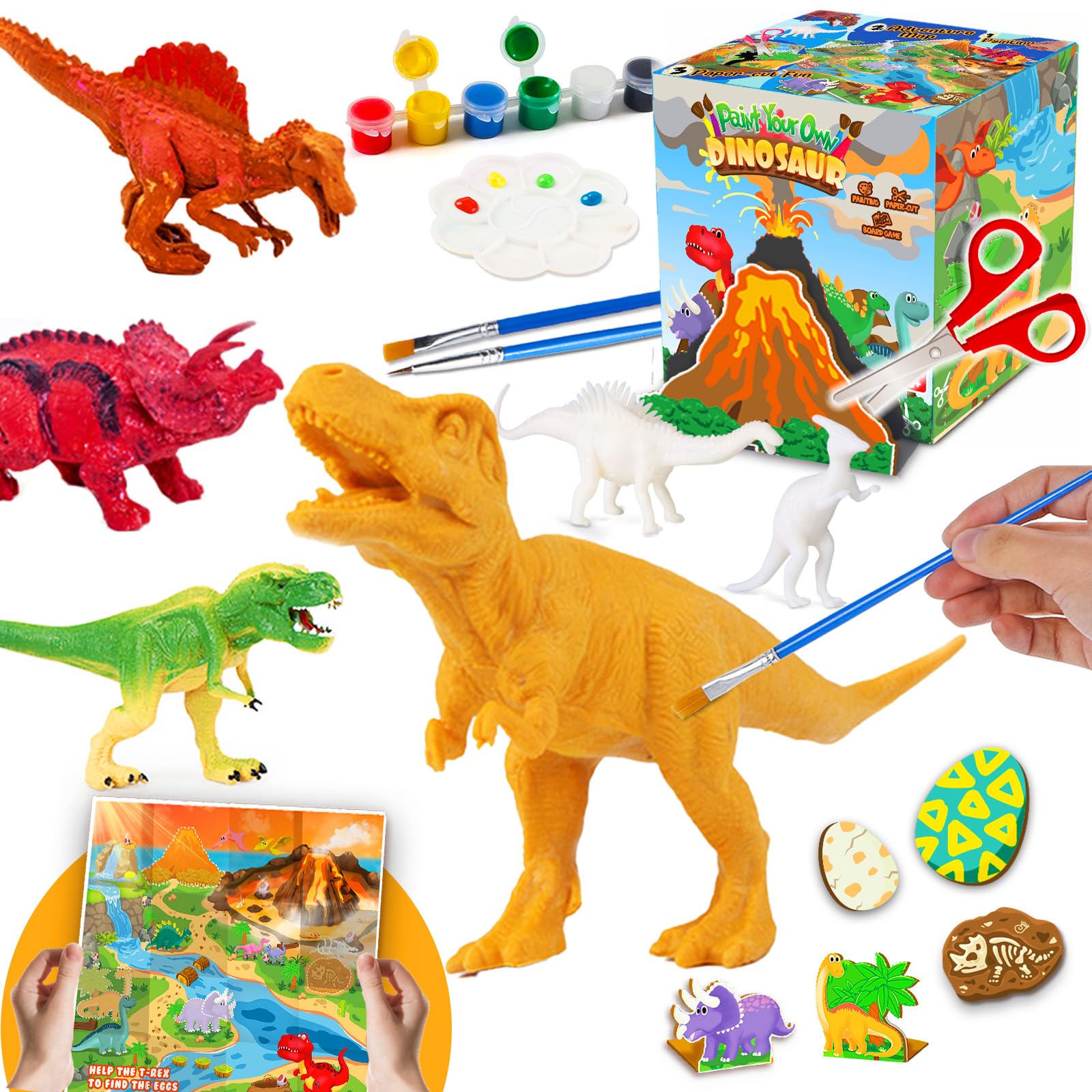 Funzbo Dinosaur Painting Kit - Dinosaur Toys For Kids 3, 4, 5, 6, 7,8 9 Years Old, Christmas Gifts For Kids, Painting Set For Kids, Art Set For Kids With Painting Tools, Art Supplies, Toys For Boys