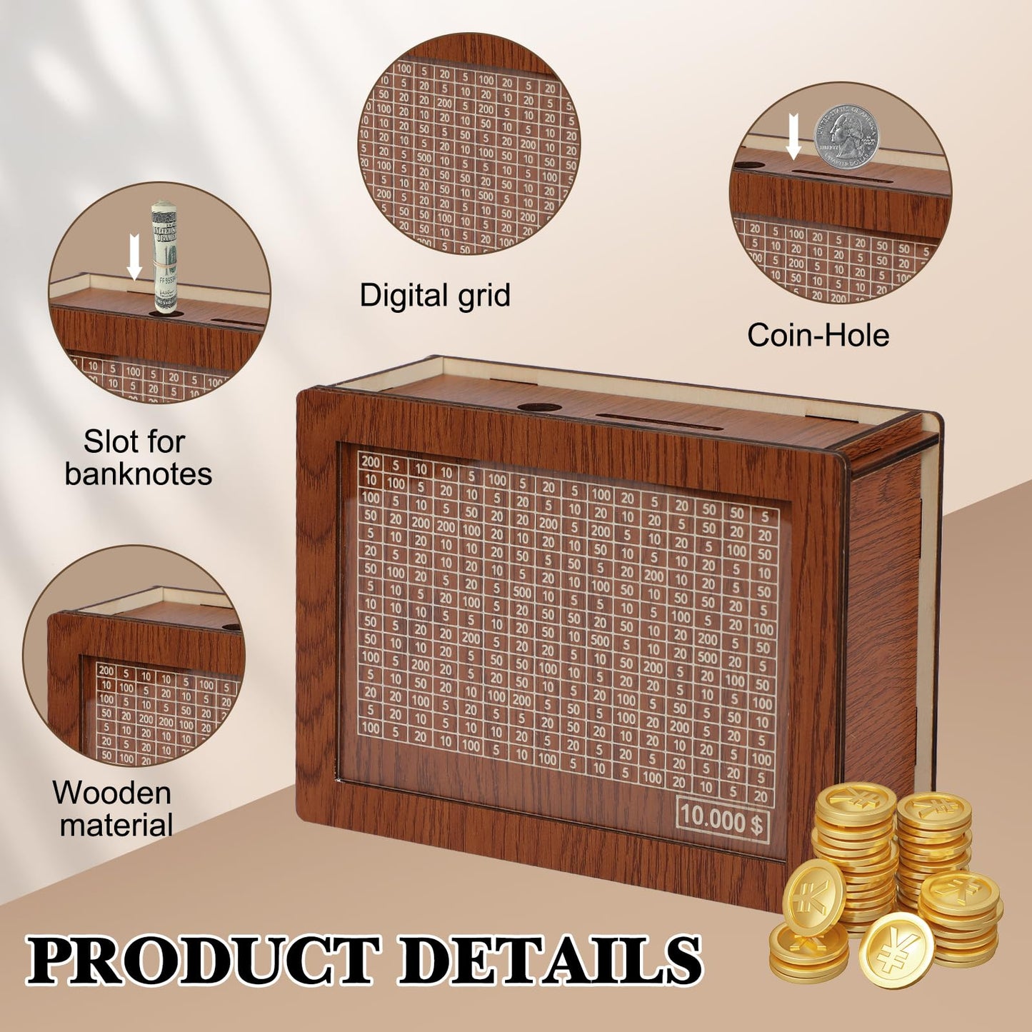 Wooden Money Box Money Bank For Kids And Adults,Cash Vault Wooden Savings Box,Cash Coin Retro Money Savings Box With Counter,Woo