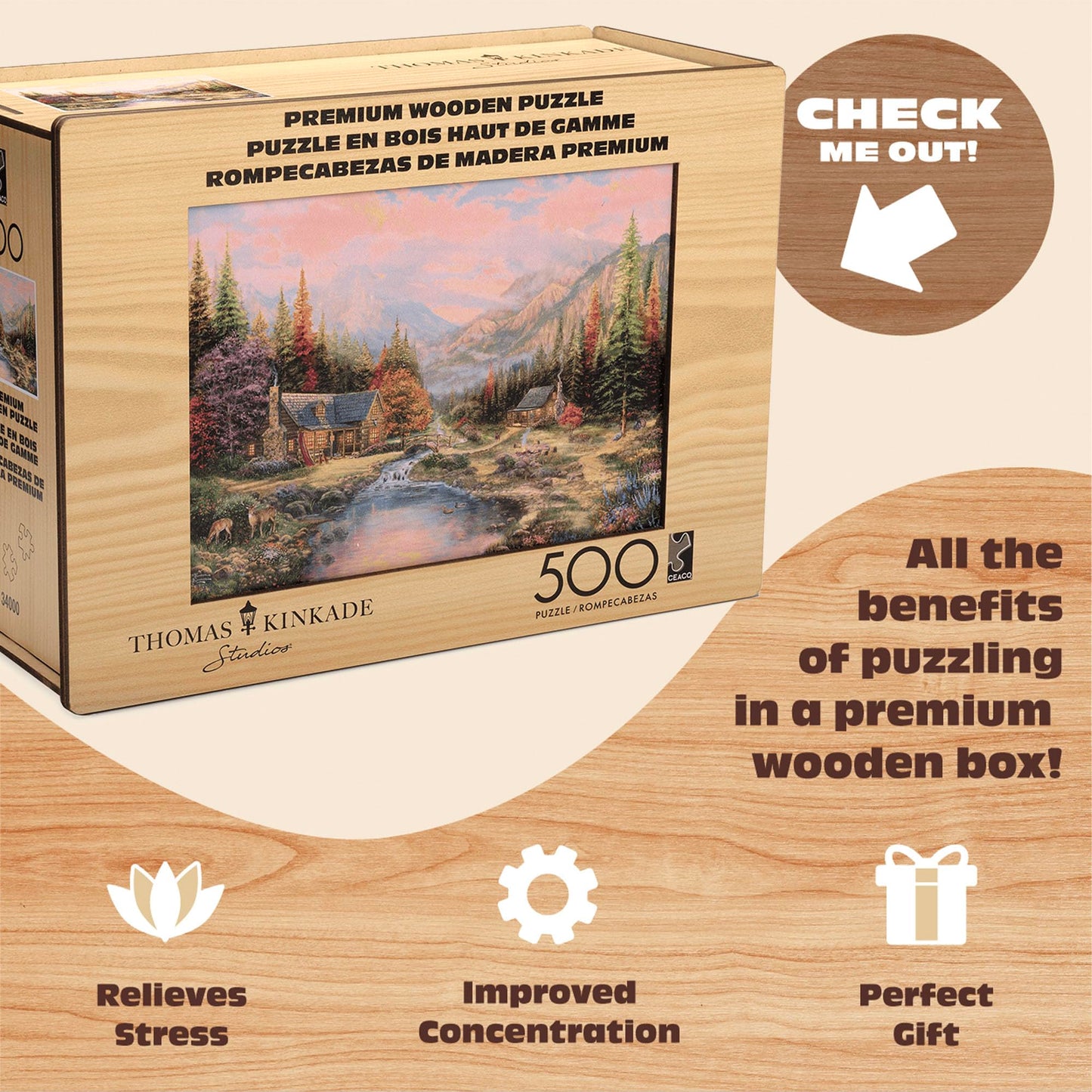 Buffalo Games - Thomas Kinkade - Sierra Paradise Wood Puzzle - Standard Cut Jigsaw Pieces - 500 Piece Jigsaw Puzzle