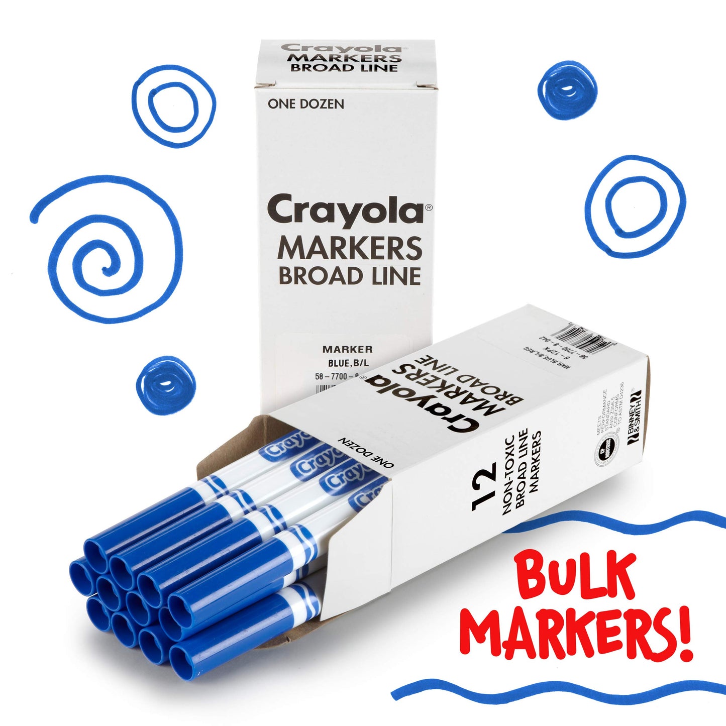 Crayola Broad Line Markers - Blue (12Ct), Markers For Kids, Bulk School Supplies For Teachers, Nontoxic, Marker Refill With Reusable Box