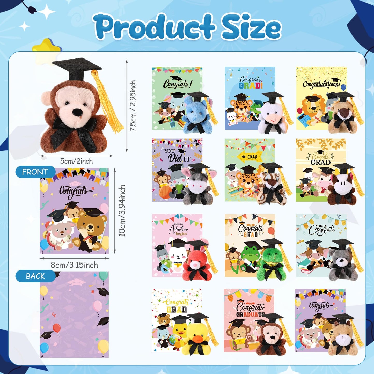 Hollowfly Mini Stuffed Animals Graduation Gifts Set of 30, 2.36x1.97in, Multicolor Plush Keychains for Class of 2025 Party Favors