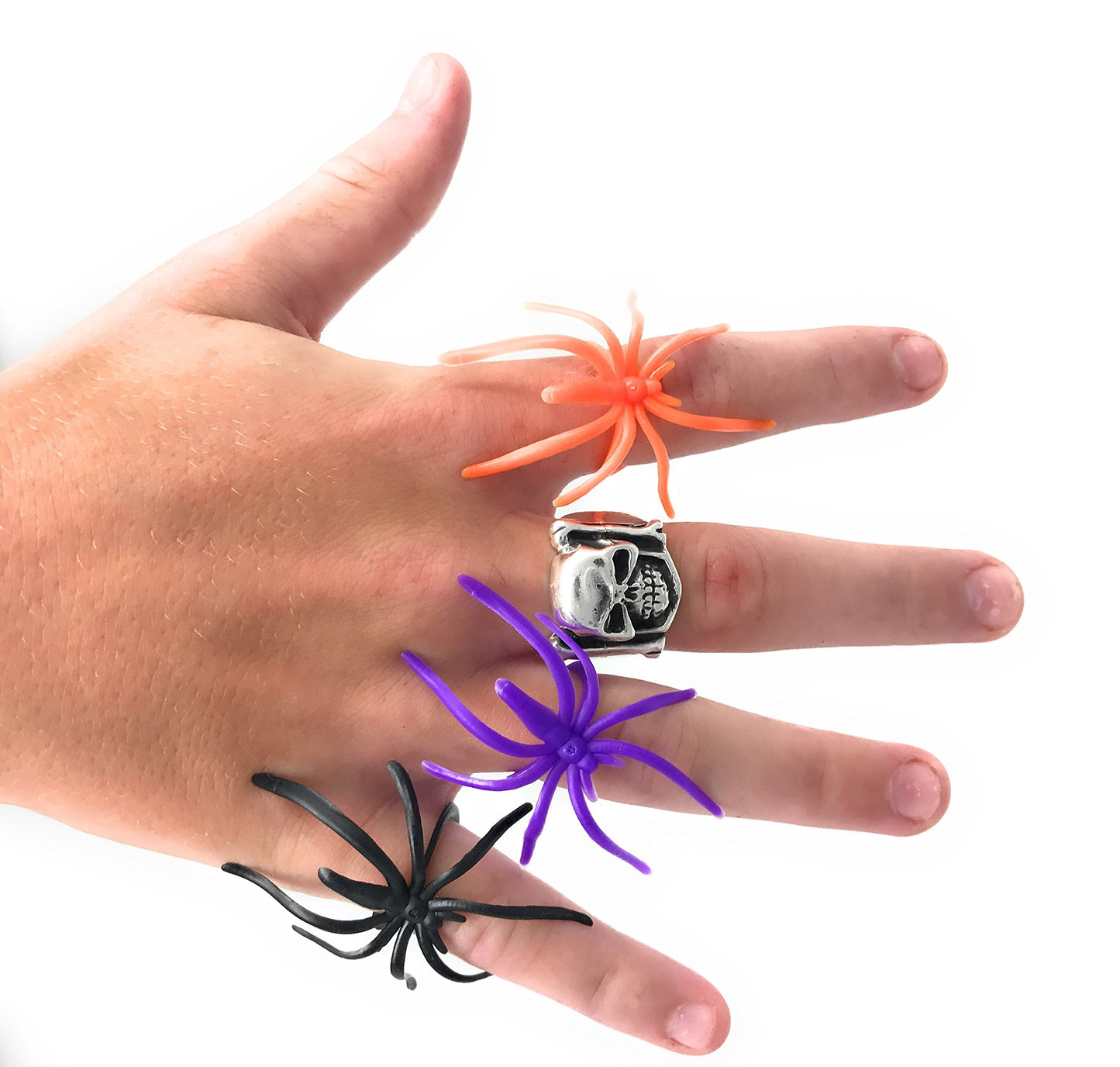 288 Bulk Halloween Spider Ring Assortment - Orange, Purple, Black, and Glow-in-the-Dark Creepy Crawly Party Favors, Treats, and