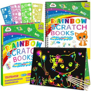 Zmlm Scratch Paper Art Craft Gift: 2 Pack Rainbow Scratch Set For Kids Ages 4-8 Drawing Coloring Craft Black Magic Art Supplies Kits Easter Basket Stuffers For Girls Boys Birthday Valentines Day Toys