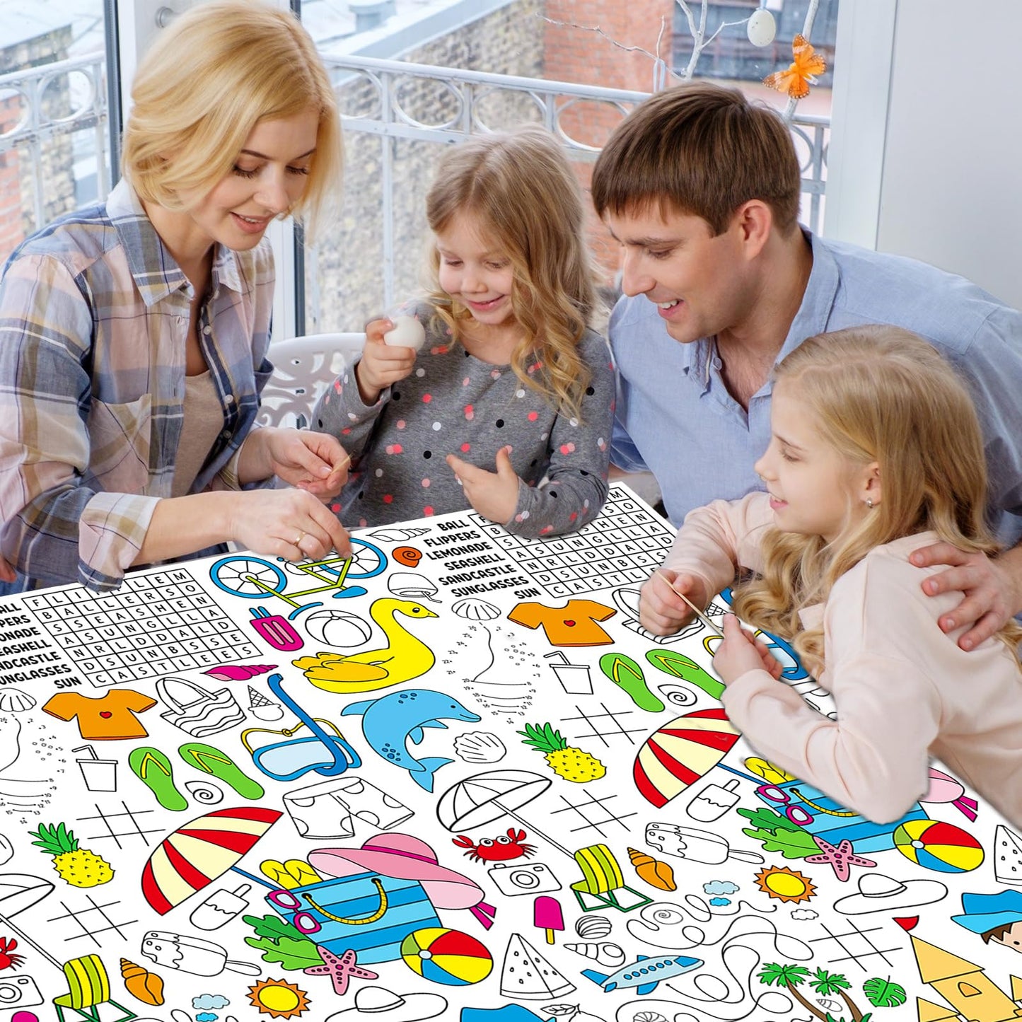 Qyeahkj Giant Paper Summer Coloring Tablecloth For Kids Large Swimming Pool Coloring Poster Table Cover Table Cloths For Classro