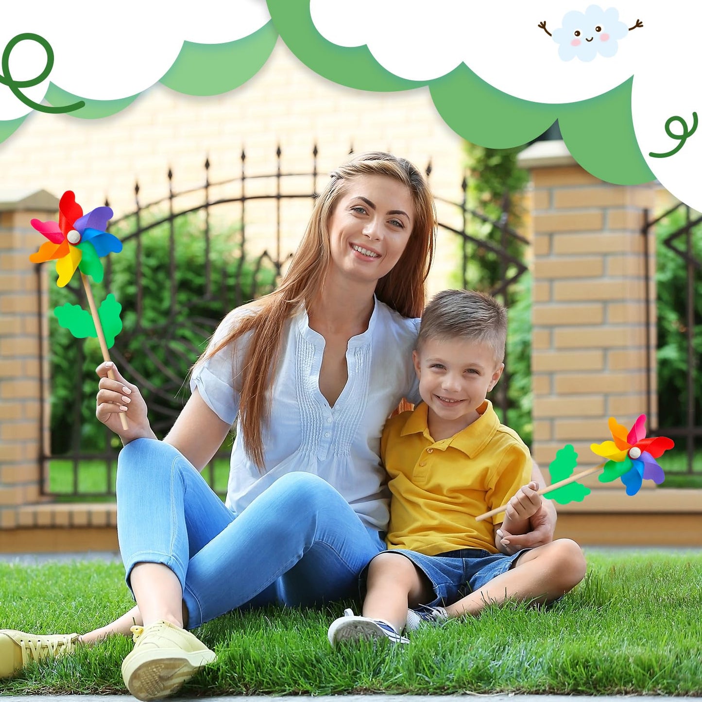 160 Pcs Rainbow Flower Pinwheels 9.84 Inch Plastic Colorful Windmills Garden Pinwheels Flower Wind Spinners With Wood Sticks For