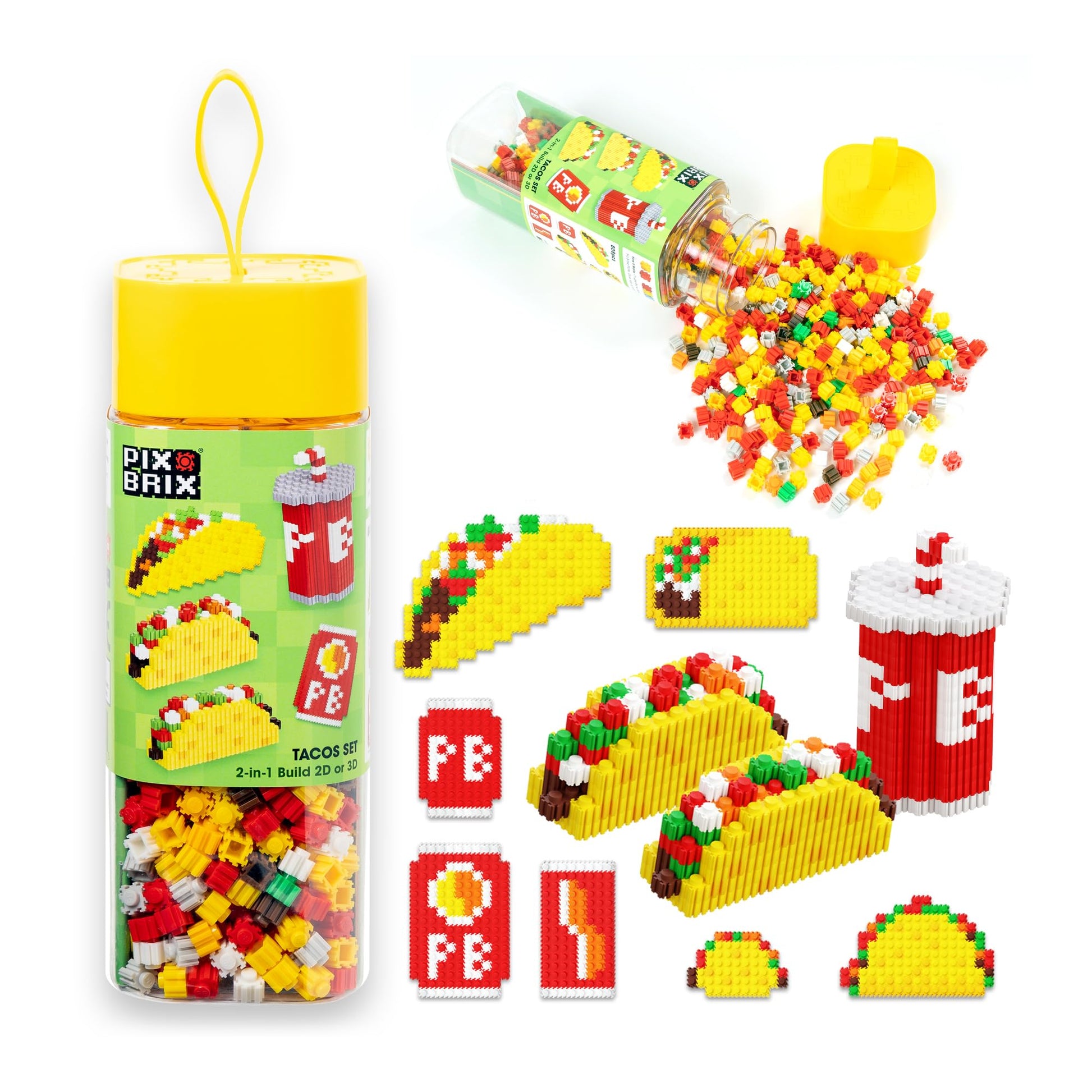 Pix Brix Pixel Art Kit Puzzle Bricks - Food Series, Taco & Drinks - Patented Building Brick Set to Recreate Your Favorite Food, 
