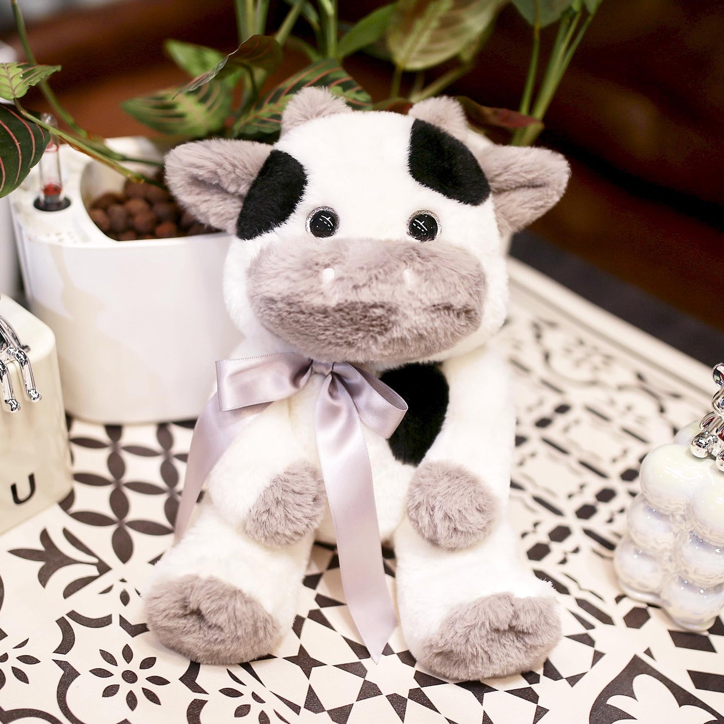 uoozii Warmable Cow Stuffed Animal - 12" Microwavable Weighted Plush, Black & White, Non-Shedding, Coolable & Heatable for Kids & Adults