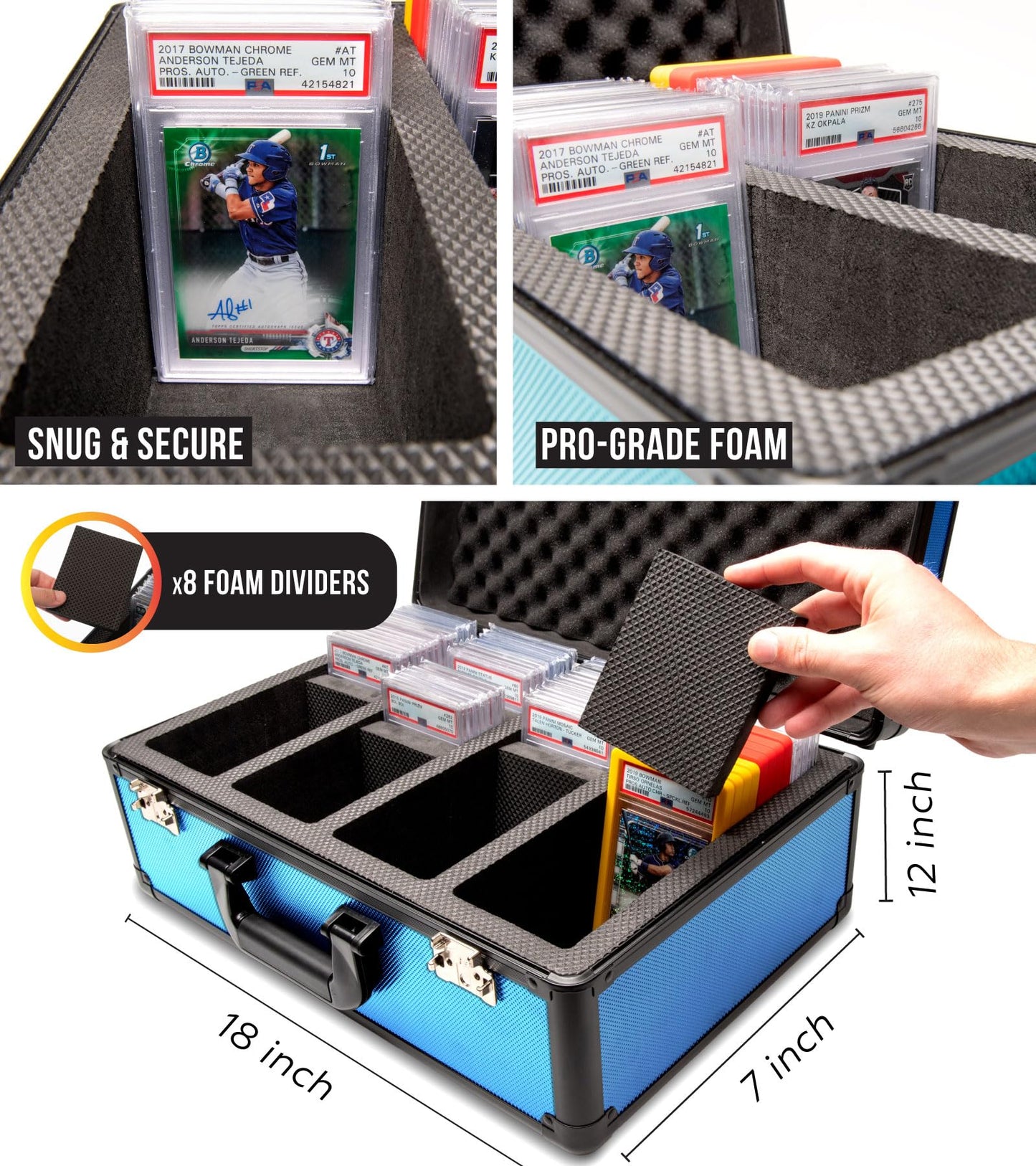SLAB protective covering FUSION 4 Row Graded Card Storage Box PSA Card Slab Case For Graded cards Holds 160+ Slabs Graded Card Case PSA Slab Box Graded Card Storage Sports Baseball Card Collector Gifts (ROYAL BLUE)