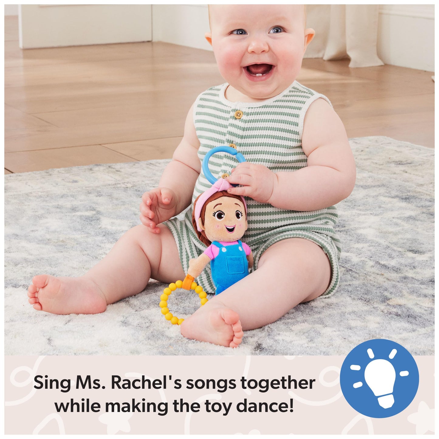 Ms. Rachel Official Sensory Take-Along Toy, Baby Swing & Baby Stroller Teething Toys with Rattle & Clip, Toddler Toys for Girls